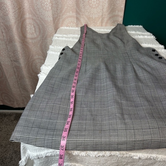 M.J. Carroll Vintage 90s Plaid Micro Houndstooth Gray Overall Jumper Dress Sz 14 - Picture 3 of 8